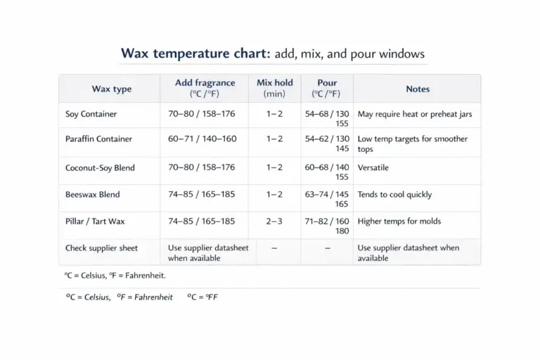 Candle making + wax temperature chart + add mix pour windows