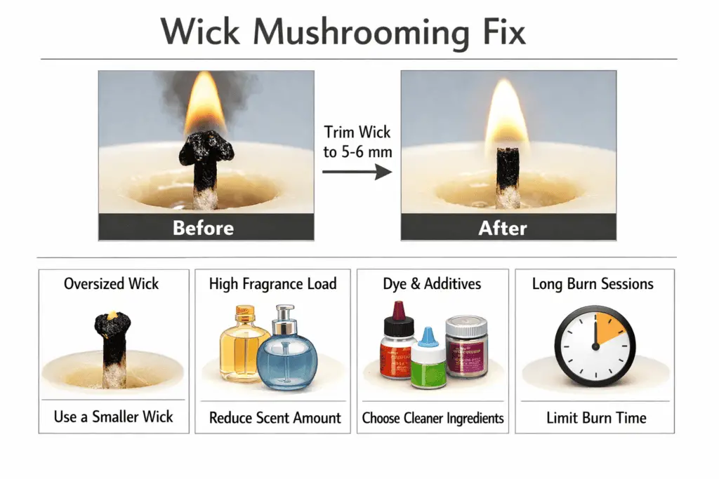 wick mushrooming and clean trimmed wick