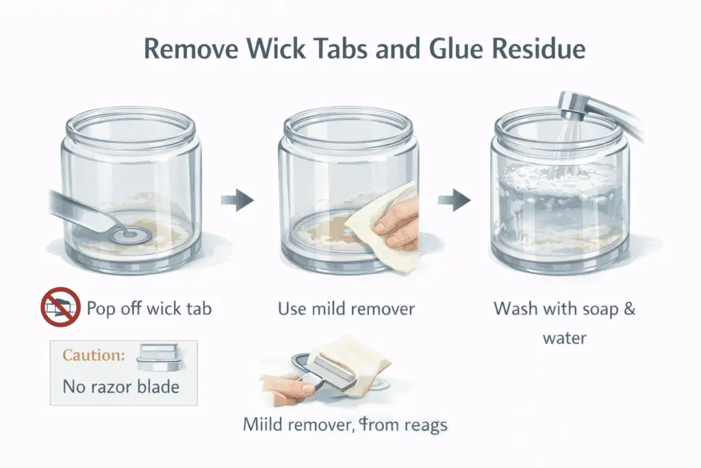 wick tab and adhesive residue removal steps