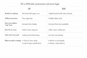 Candle making + CD vs ECO wicks + construction and series logic