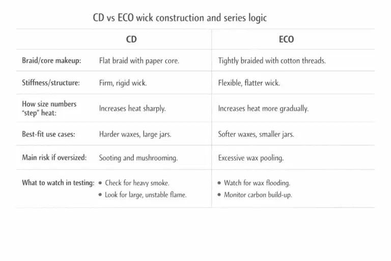 Candle making + CD vs ECO wicks + construction and series logic