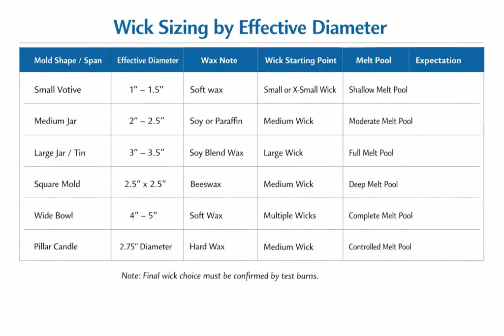Candle Making + Wick sizing + diameter effect table