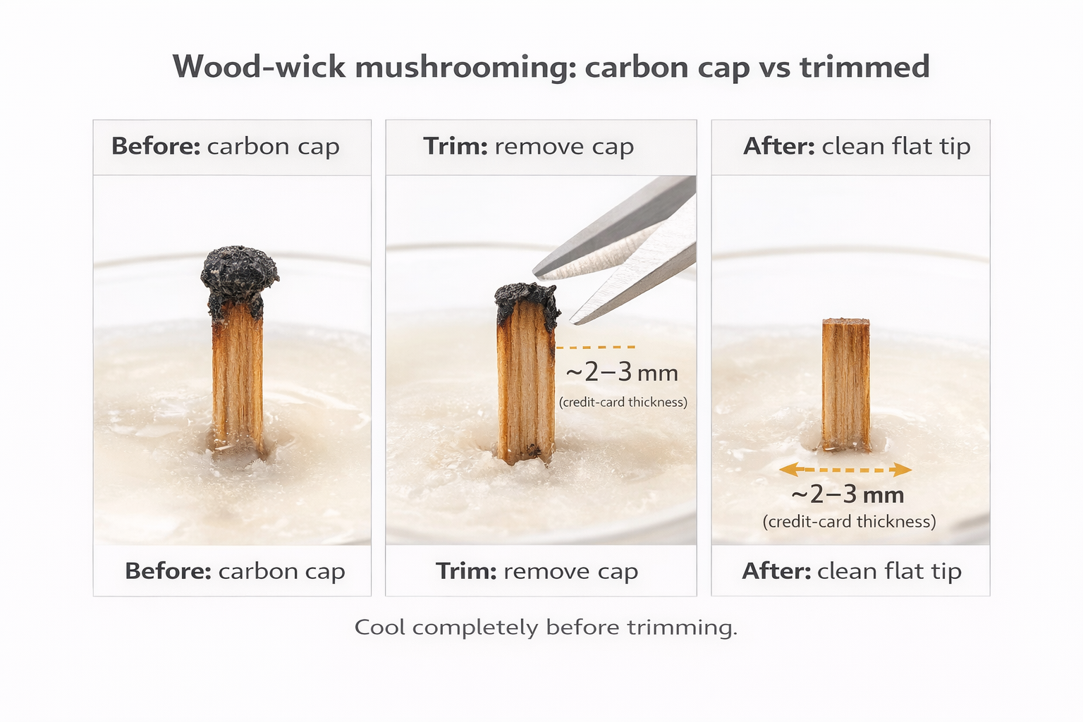 Wood wick + Mushrooming carbon cap + Trimmed clean tip