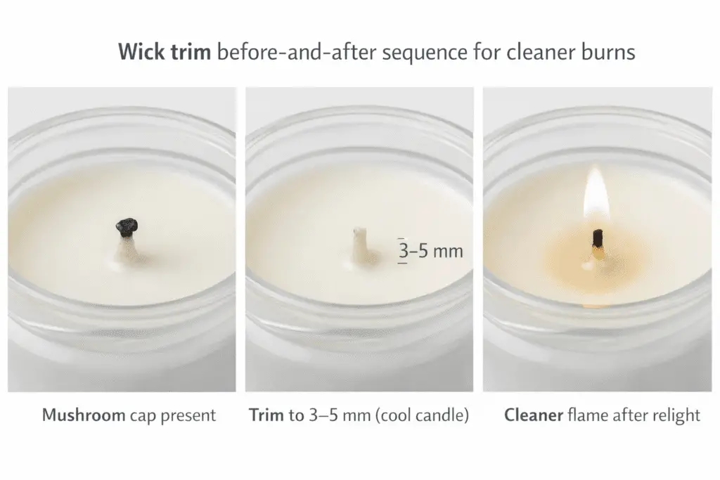 Candle Making + Wick trimming + before-after sequence