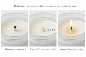 Candle Making + Wick trimming + before-after sequence