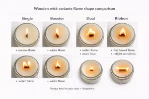 Candle making — Wooden wick variants — Flame shapes