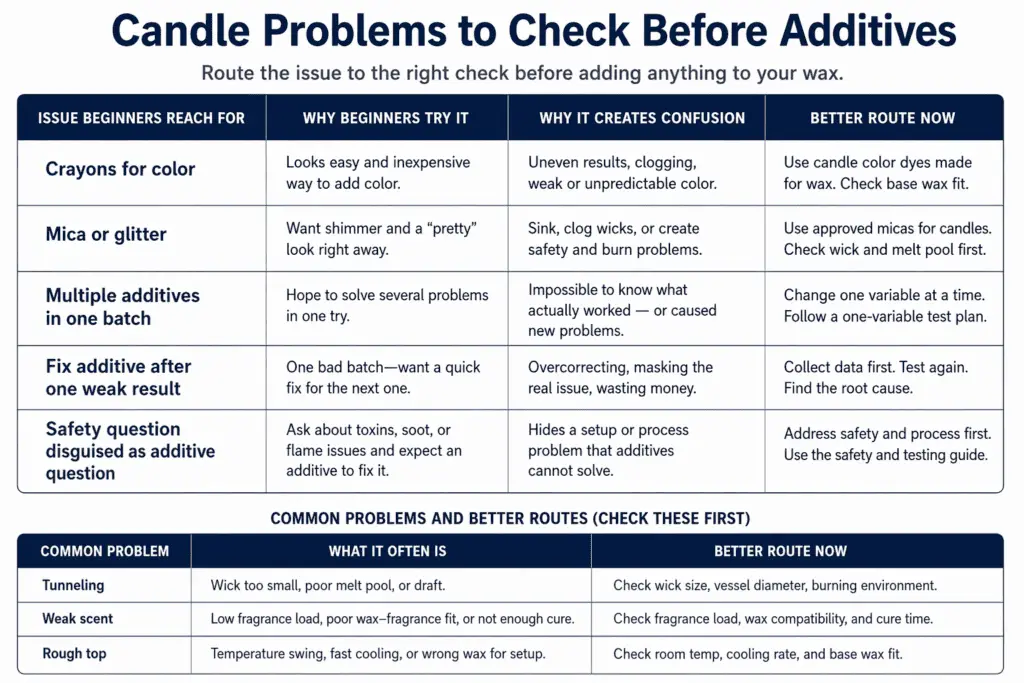 candle problem routing and additive versus base setup checks