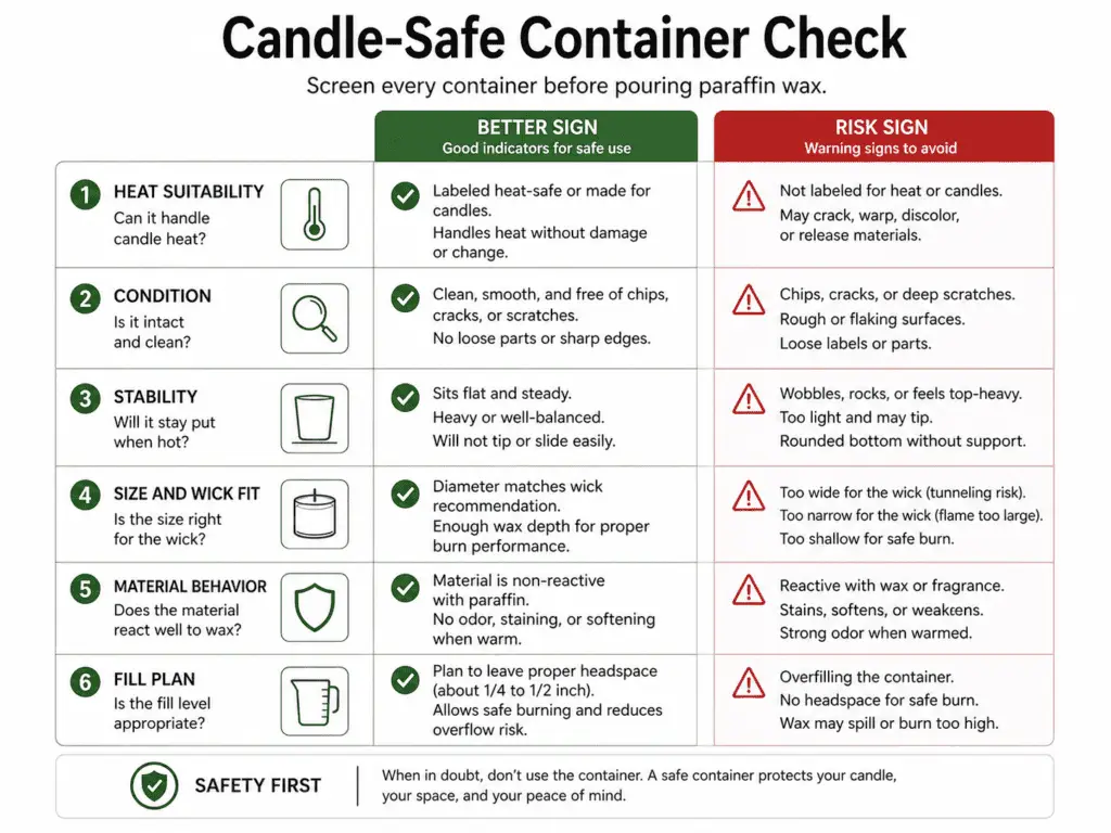 candle-safe container checks and risk signs