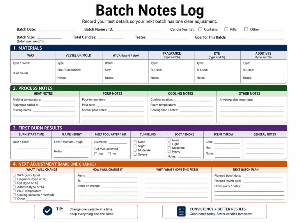 candle batch notes and next adjustment log