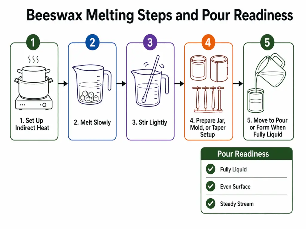 beeswax melting steps and pour readiness