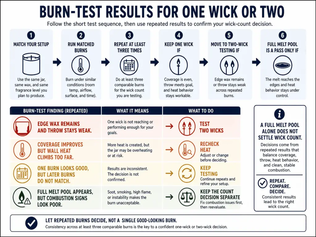 text: burn-test steps and one-wick versus two-wick decision path