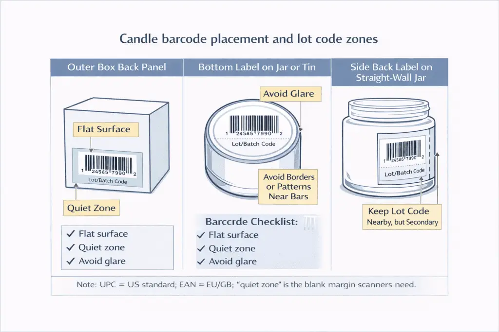 candle barcode placement and lot code zones