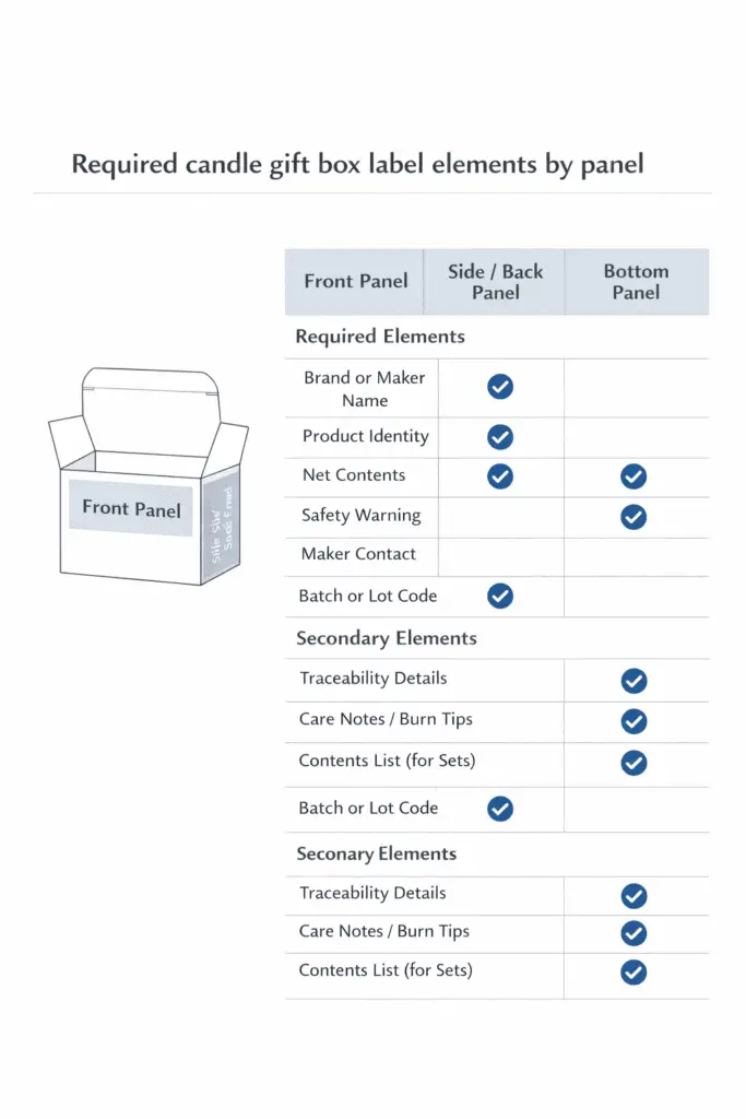 candle gift box label required elements and best panel placement