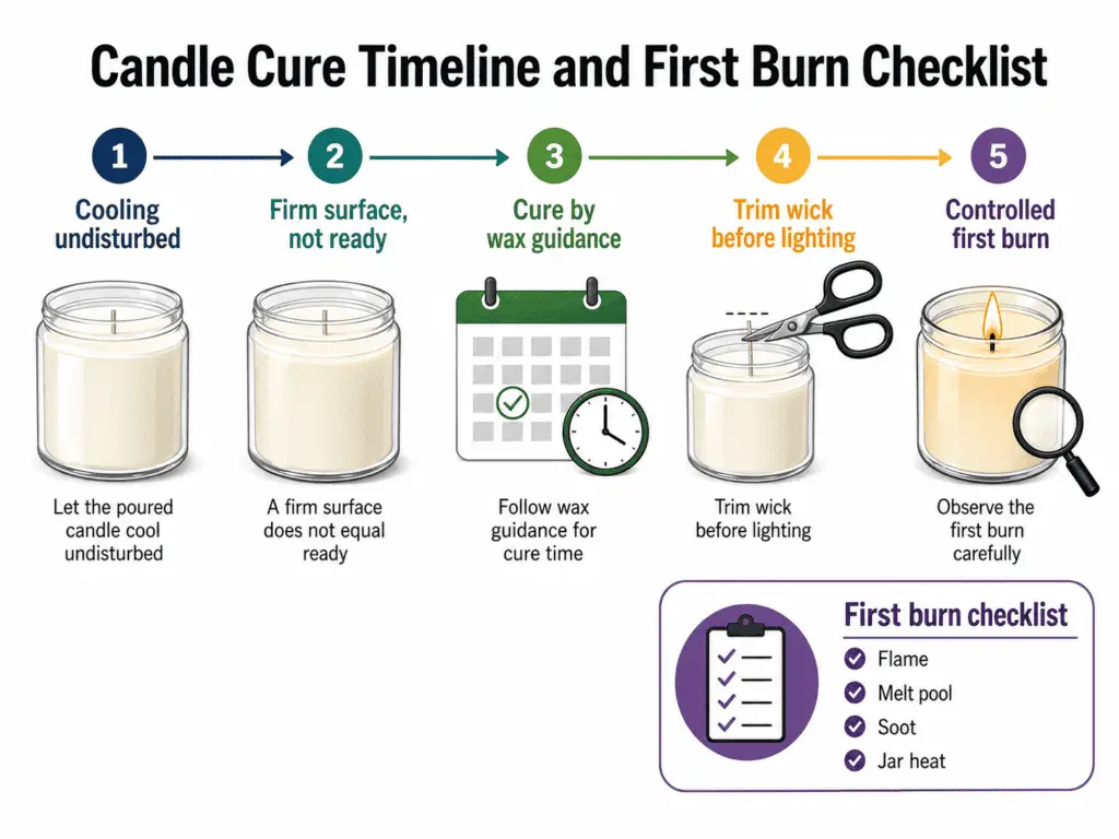 candle cure timeline and first burn checklist