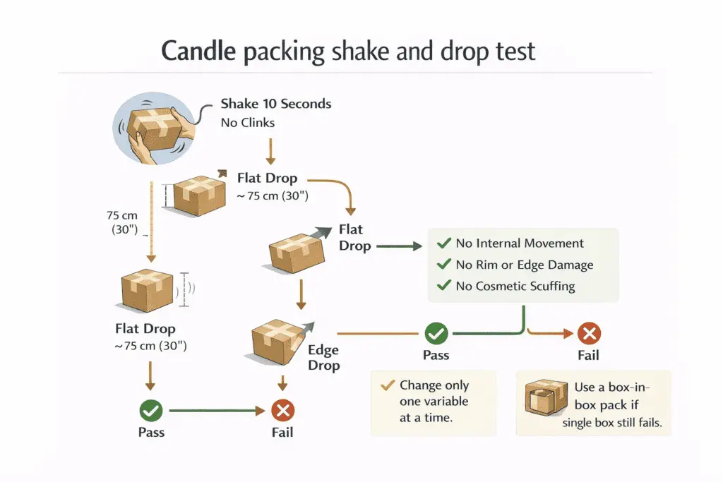 candle pack shake and drop test flow