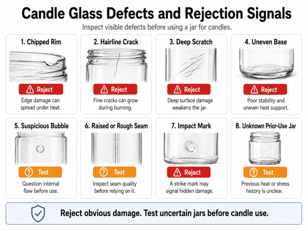 candle glass defects and rejection signals
