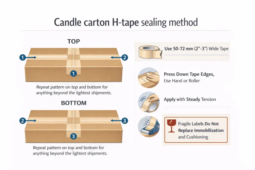 candle carton seams and H-tape pattern