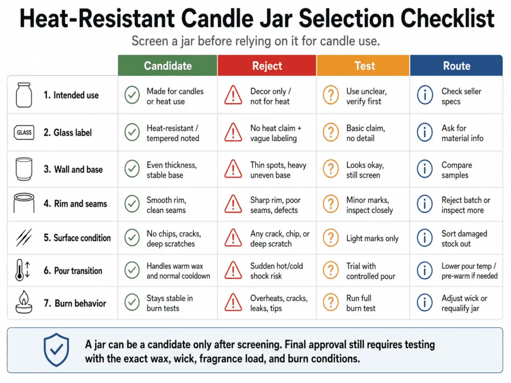 candle jar checklist and testing route