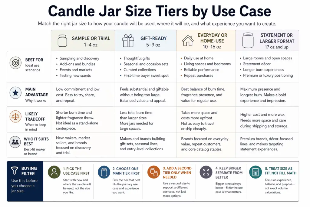 candle jar size tiers and best-use scenarios