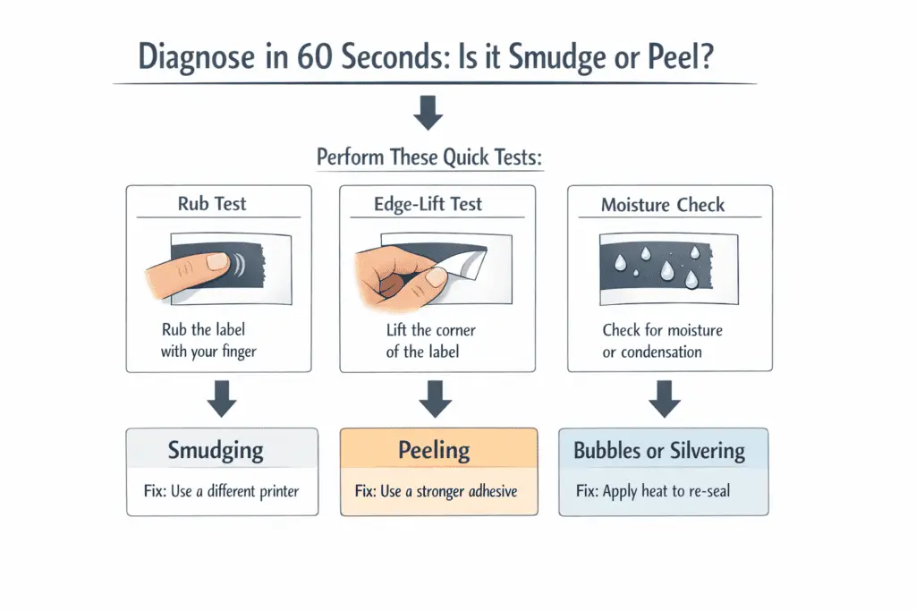 candle label smudge and peel diagnosis