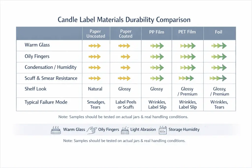 candle label materials and durability comparison