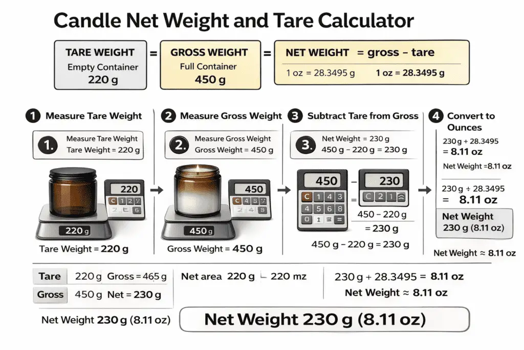 candle net weight and tare calculator