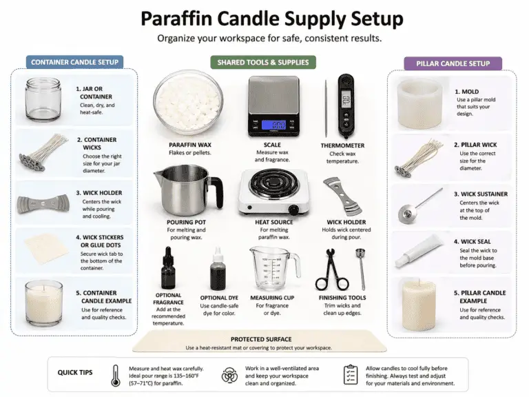 paraffin candle supplies and workspace setup