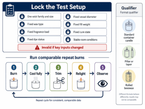 candle wick burn test setup and repeat-burn checklist