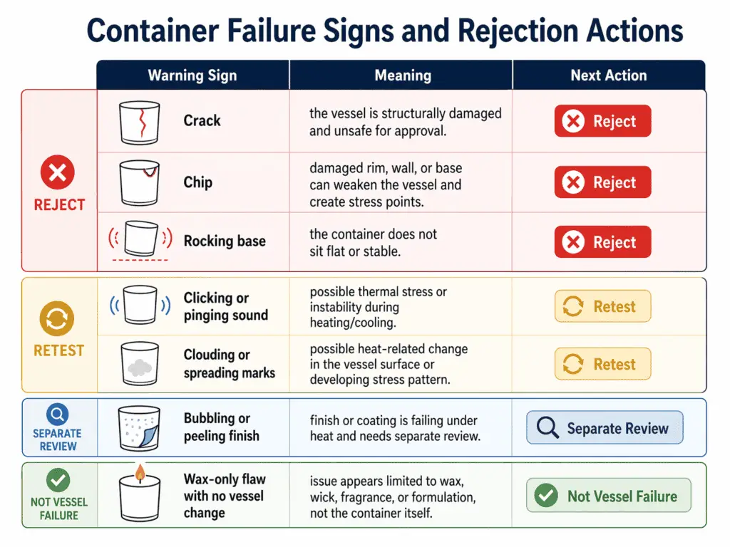 container failure signs and rejection actions