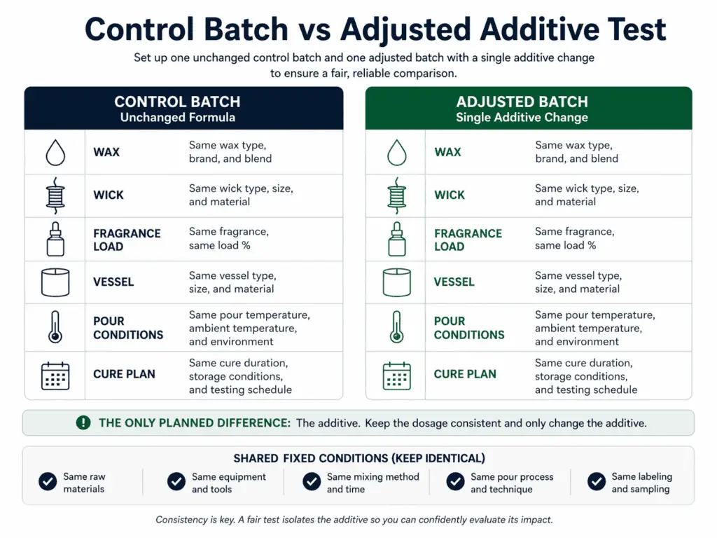 control batch and single additive test comparison