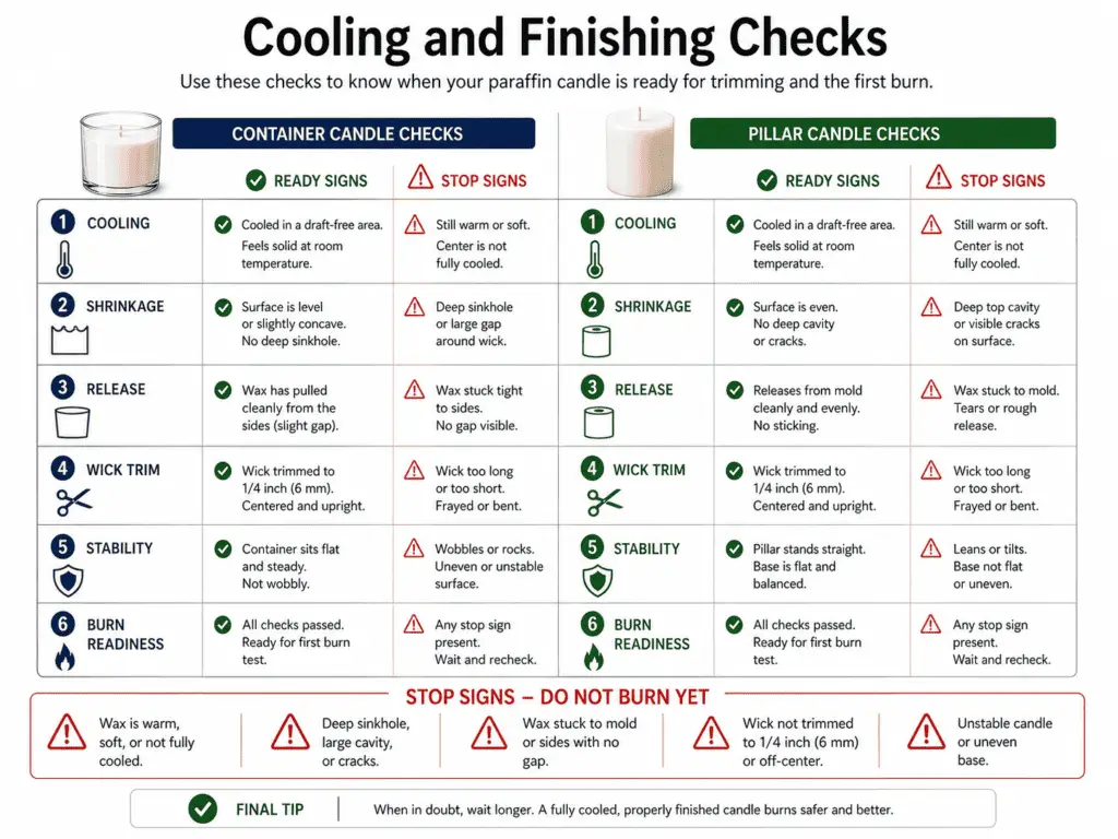 cooling and finishing checks for containers and pillars