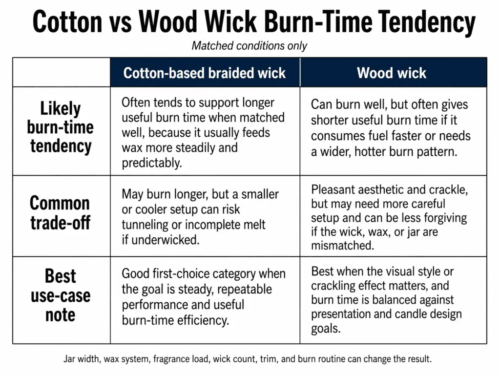 cotton wick and wood wick burn-time comparison