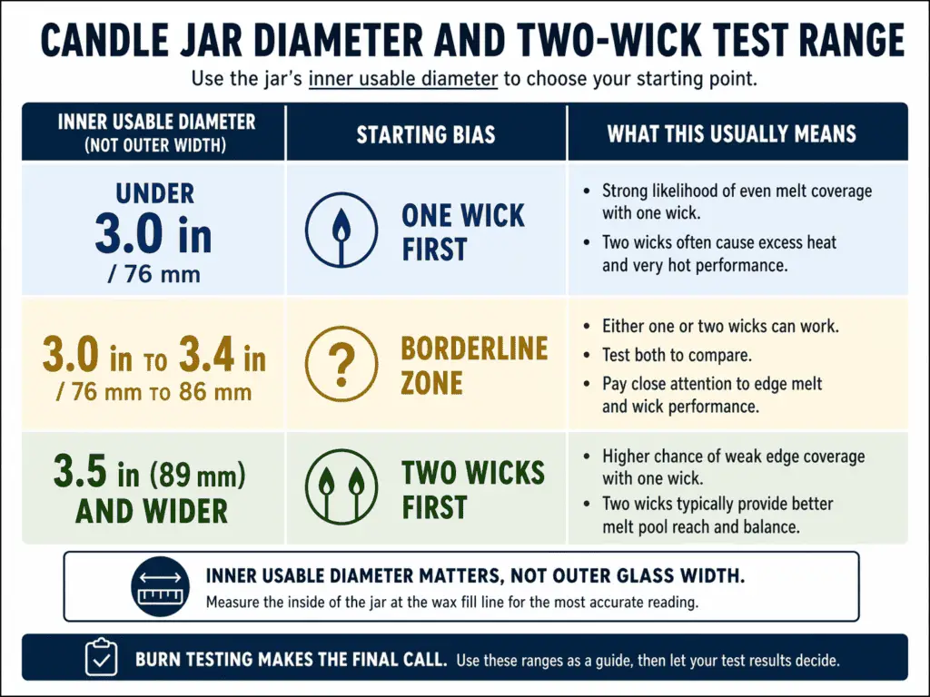 candle jar diameter bands and one-wick versus two-wick starting bias