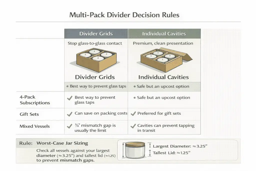 multi-pack dividers and individual cavity selection