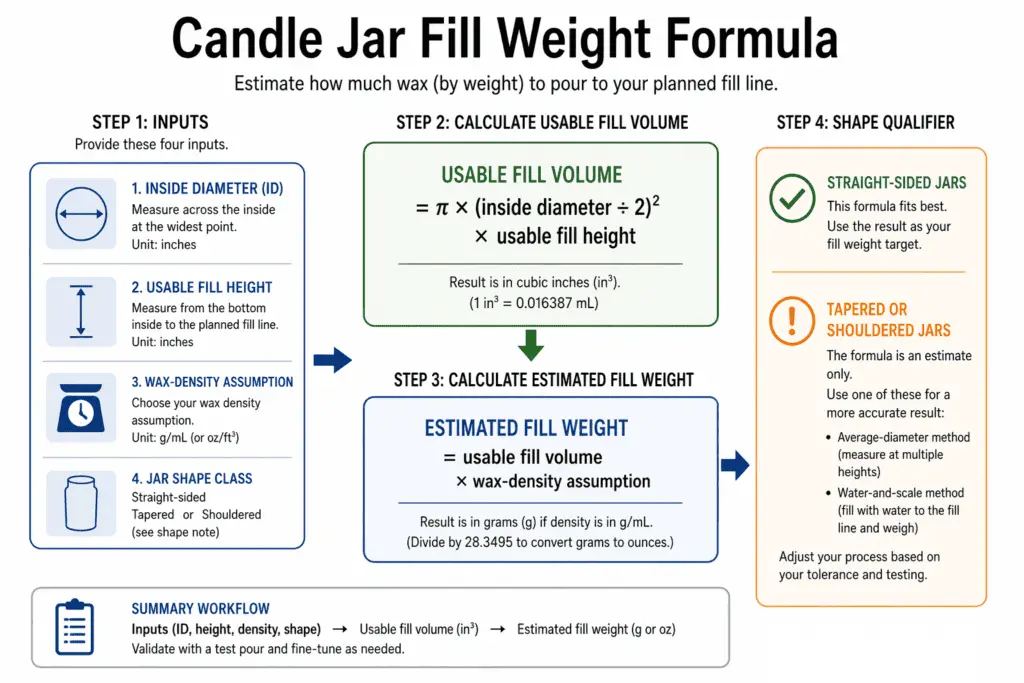 usable fill volume and wax density assumption for candle jar fill weight