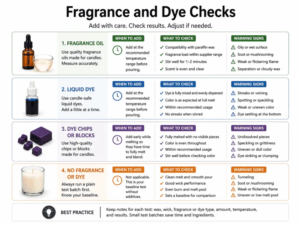 fragrance and dye mixing checks