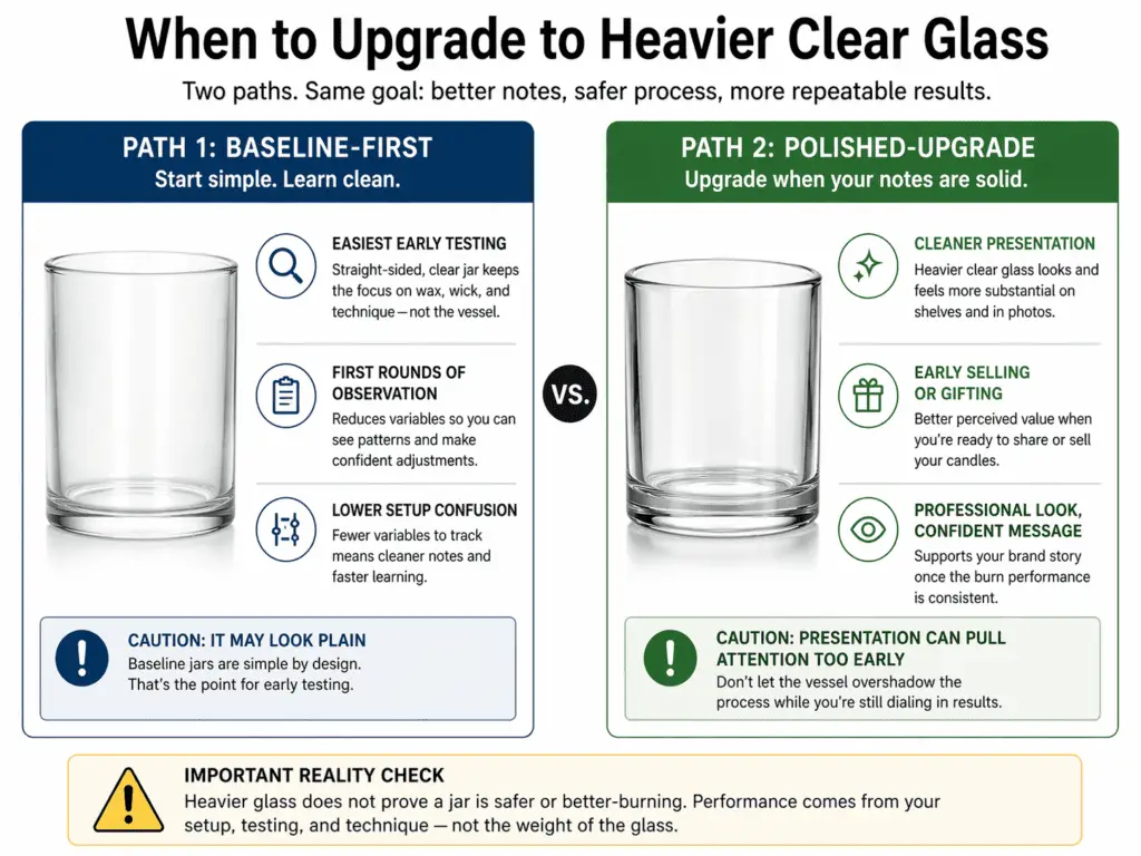 baseline-first path and polished upgrade path for clear glass candle jars