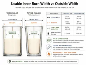 usable inner burn width and outer width comparison for candle jars
