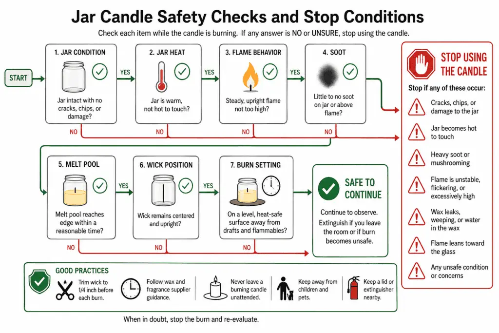 jar candle safety checks and stop conditions