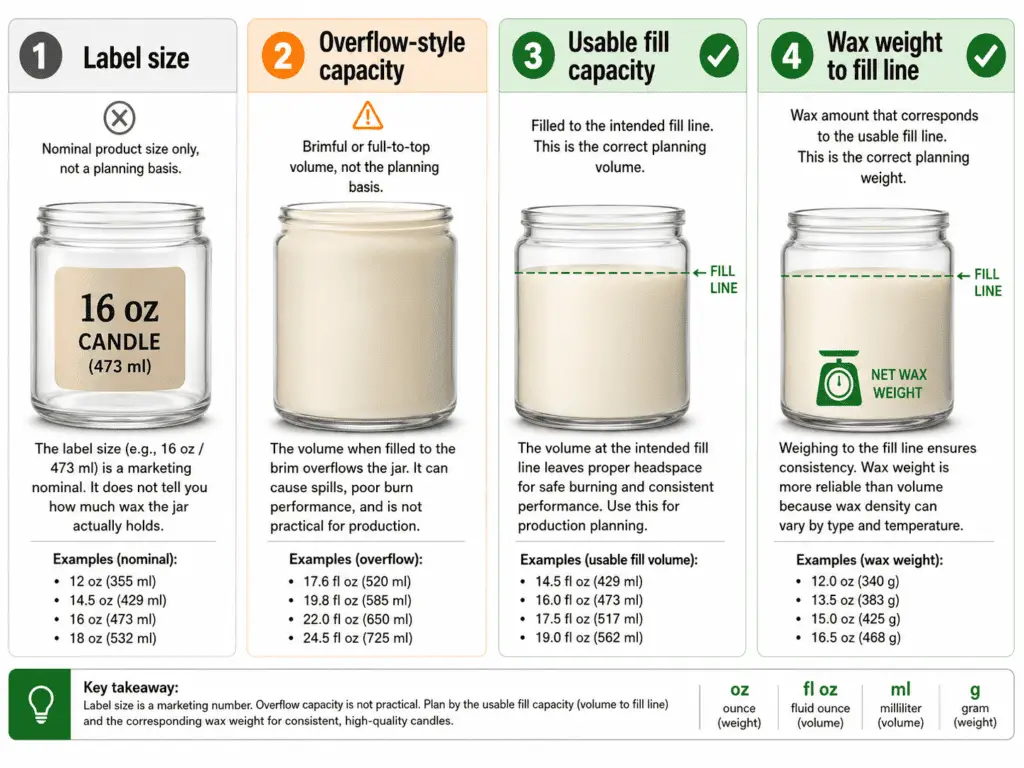 label size and usable fill capacity