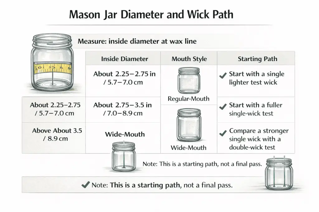 mason jar diameter and wick starting path