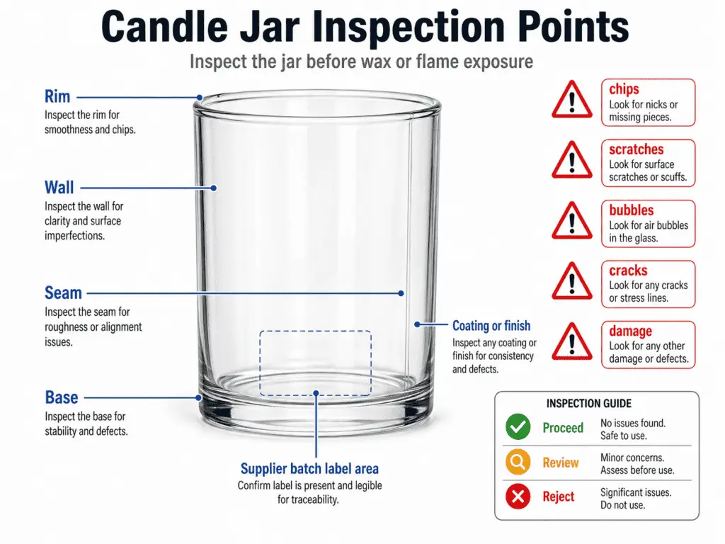 jar rim wall base and seam inspection