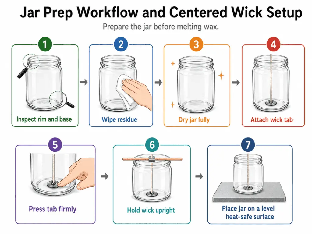 jar prep workflow and centered wick setup