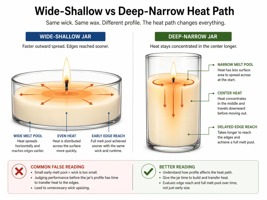 wide shallow and deep narrow jar heat path comparison