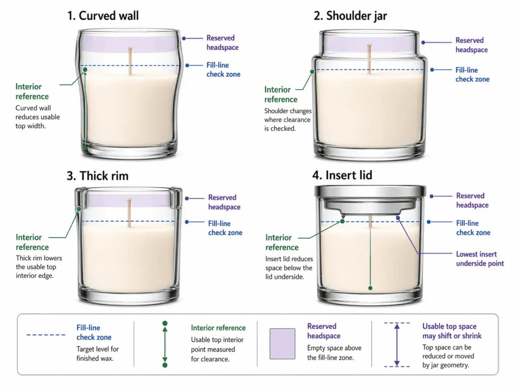 shoulder jar and thick rim and insert lid fill line checks