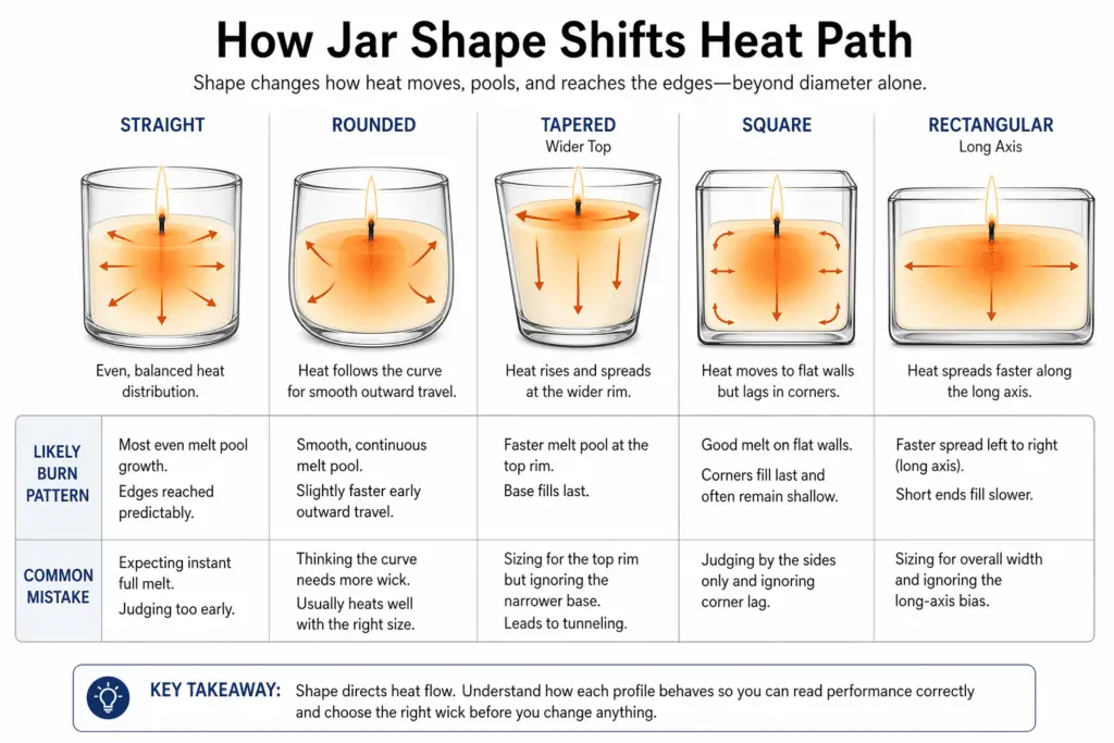 straight rounded tapered and square jar heat path comparison