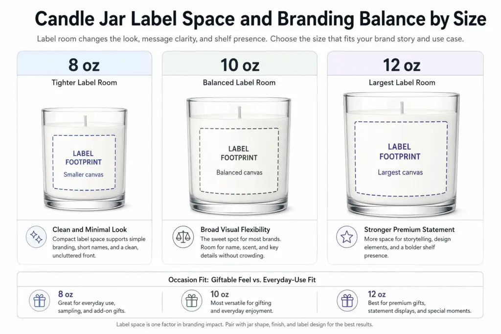 candle jar label space and branding balance for 8 oz and 10 oz and 12 oz
