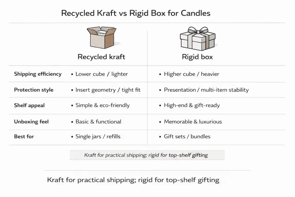 recycled kraft and rigid box candle packaging comparison