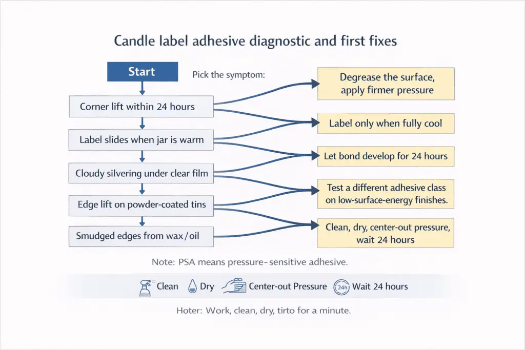 candle label adhesive failures and first fixes