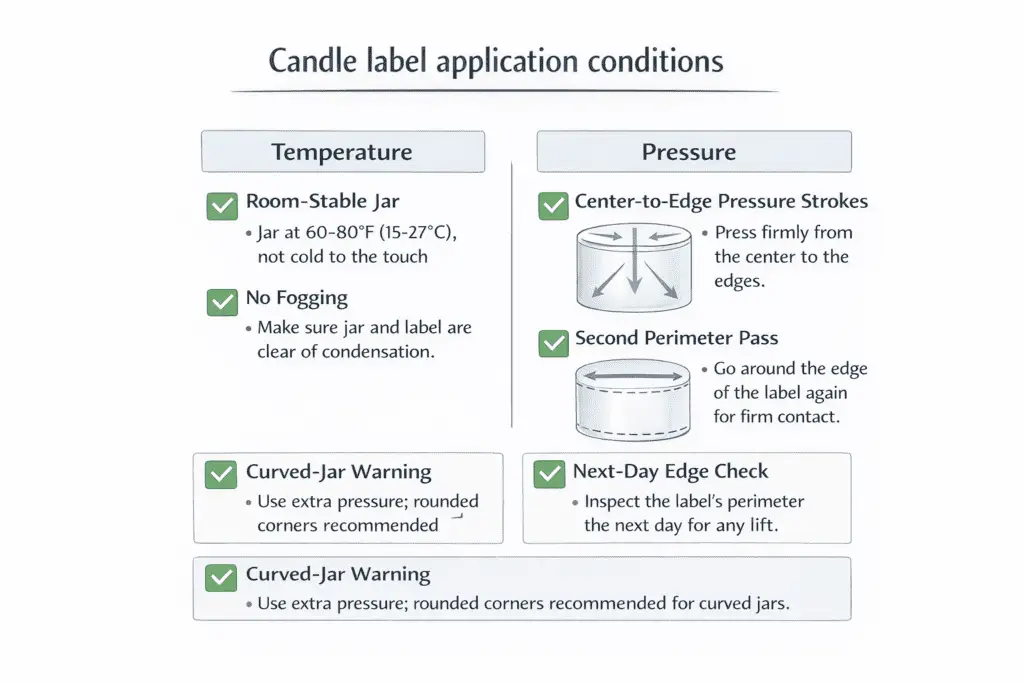 candle label application temperature and pressure